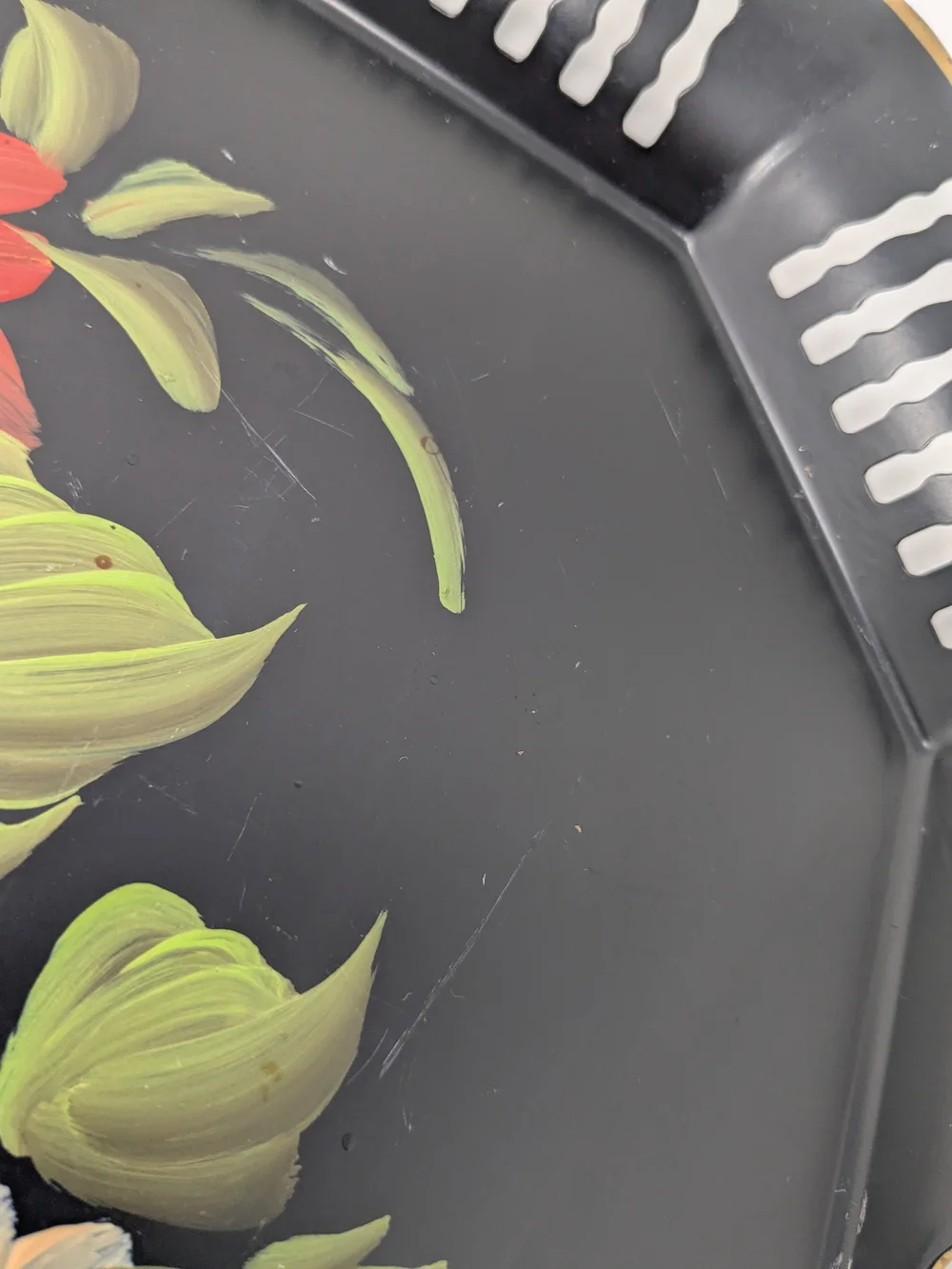 Vintage Nashco Hand-Painted Floral Black Serving Tray